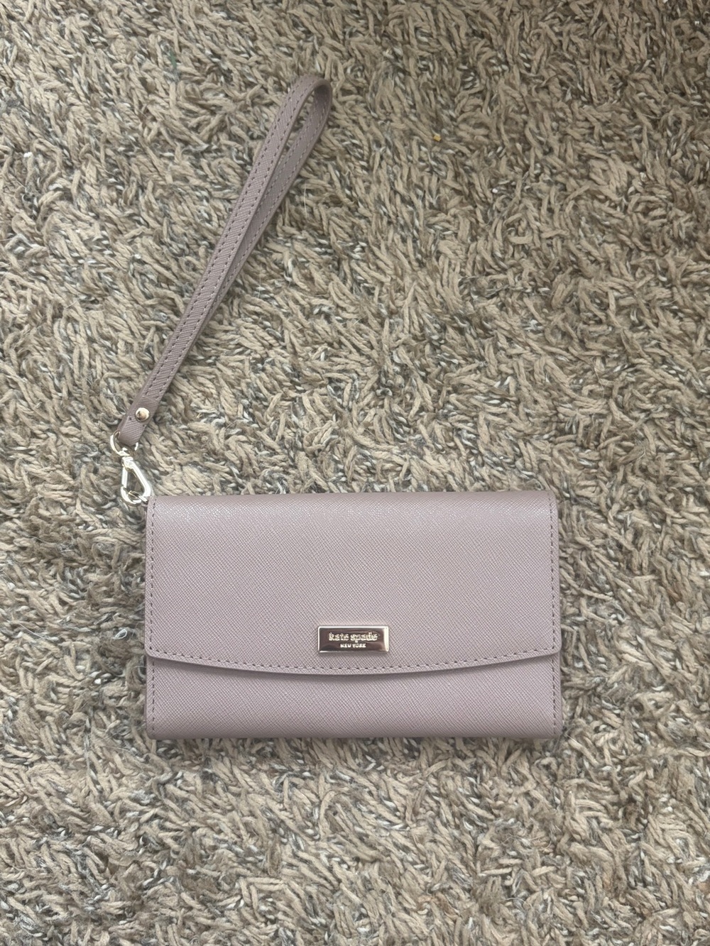 kate spade taupe leather wristlet clutch